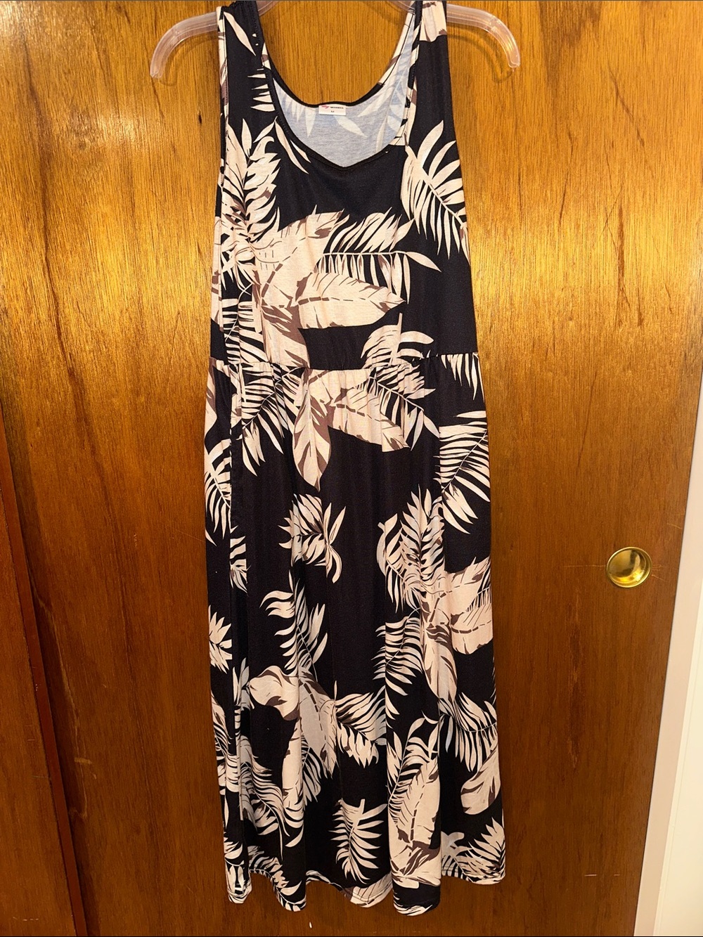 Sleeveless Black Maxi Dress with Cream Tropical Print